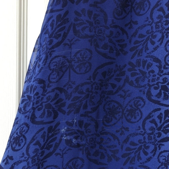 Petite Sophisticate 80's Vintage Motif Chiffon High Waisted Midi Skirt Blue S - Picture 13 of 14